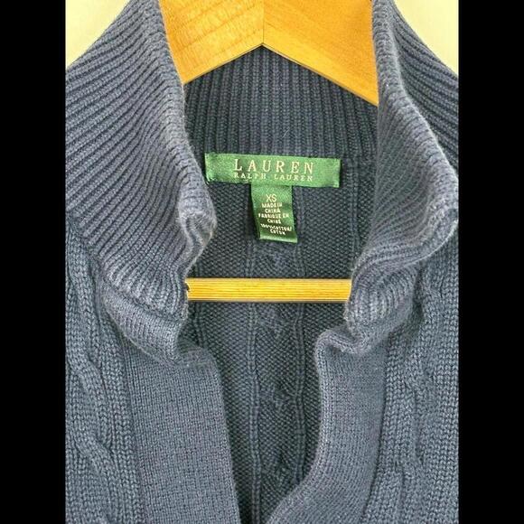 Ralph Lauren Cable Knit Split Neck Sweater Navy SIZE XS - Picture 5 of 6